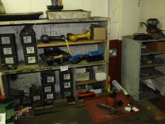 *Wooden Shelving Unit Containing Assorted Spare Parts, Cordless Drills, etc.