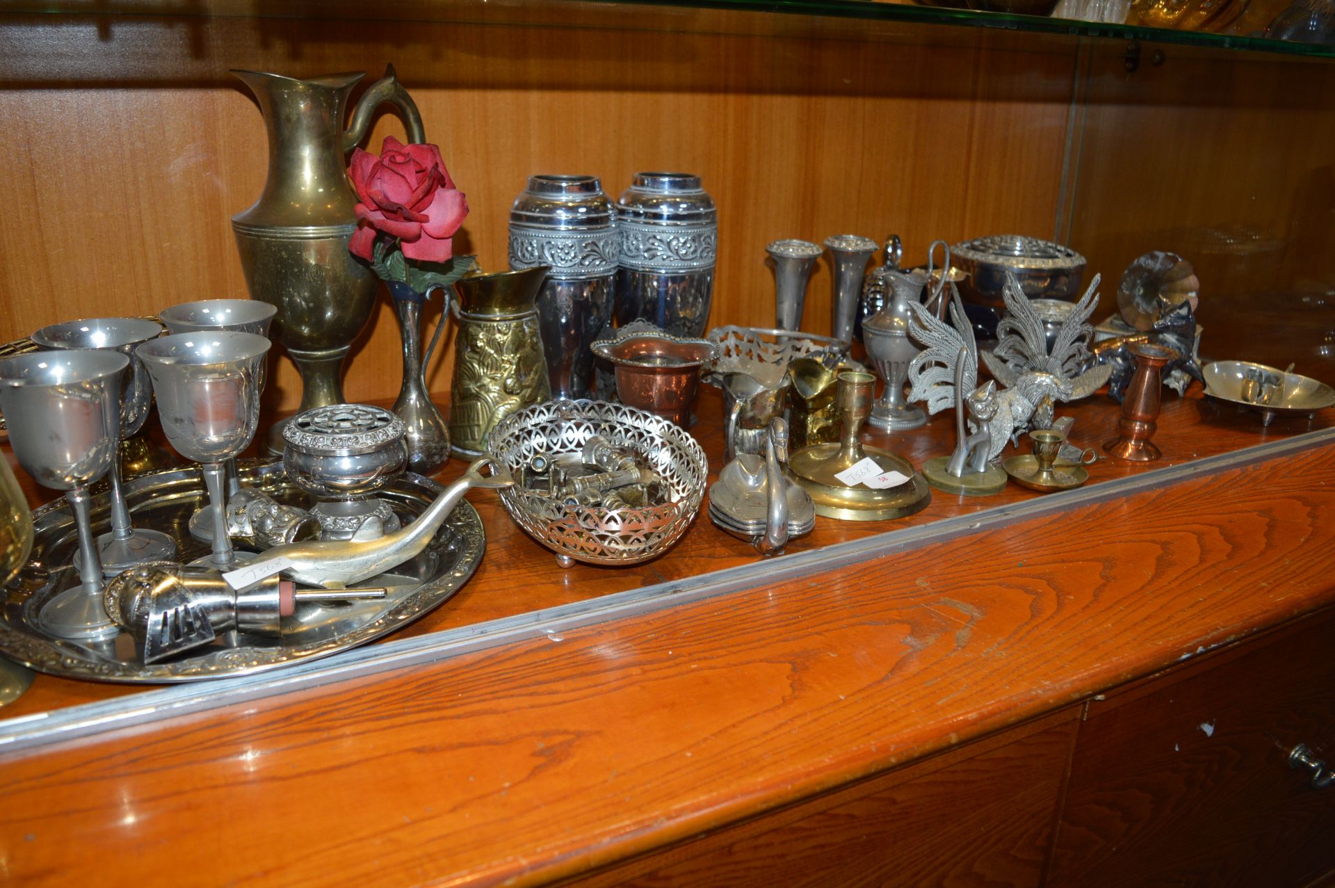 Metalware Including Brass Candlesticks, Vases, Tra
