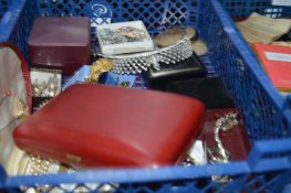 Tray Lot of Costume Jewellery, Hip Flasks, etc.