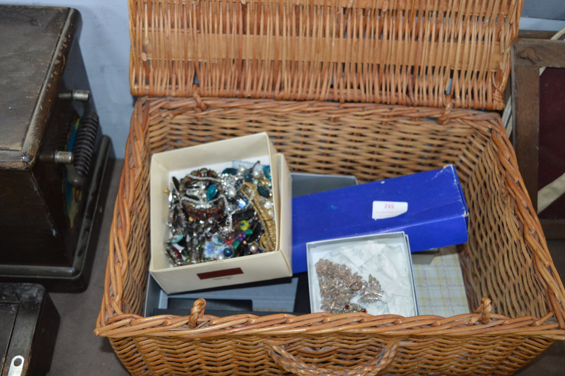 Picnic Basket Containing Costume Jewellery