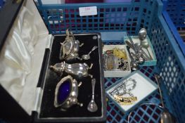 Tray Lot of Costume Jewellery, Plated Condiment Se