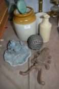 Victorian Stoneware Sewing Jars, Cast Beatle Boot