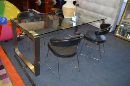 Glass & Stainless Steel Dining Table with Four Chr