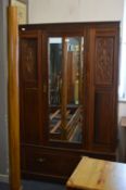 Mahogany Wardrobe with Bevelled Edge Mirror