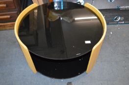 *Circular Black Glass & Light Oak Effect Coffee Ta