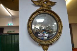 Circular Gilt Framed Convex Wall Mirror with Eagle