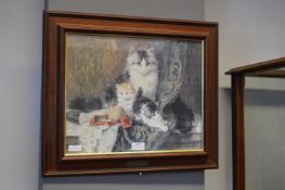 Framed Print of a Cat with Kittens