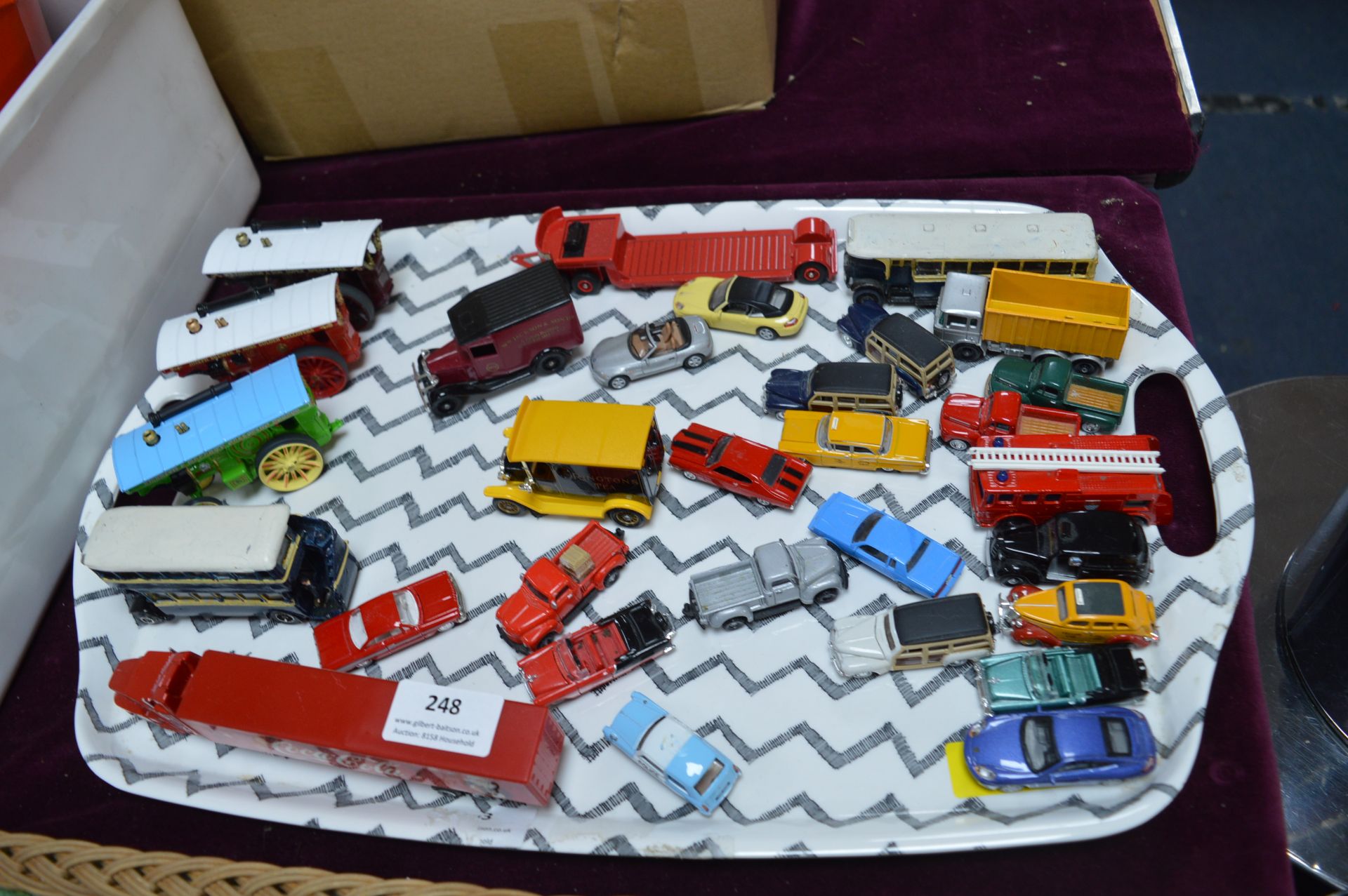 Tray Lot of Diecast Model Cars, Traction Engines,