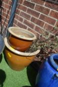 Two Brown Stoneware Planters