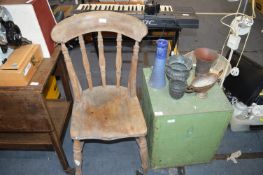 Kitchen Chair, Green Painted Storage Box and Brass