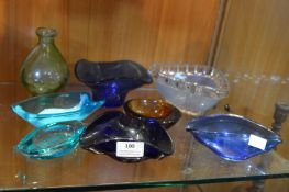 Eight Retro Coloured Glass Dishes