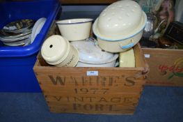 Vintage Port Crate and Enamel Kitchenware