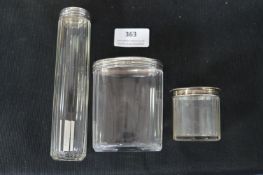 Three Hallmarked Sterling Silver Lidded Glass Jars