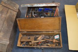 Two Wooden Toolboxes and Contents