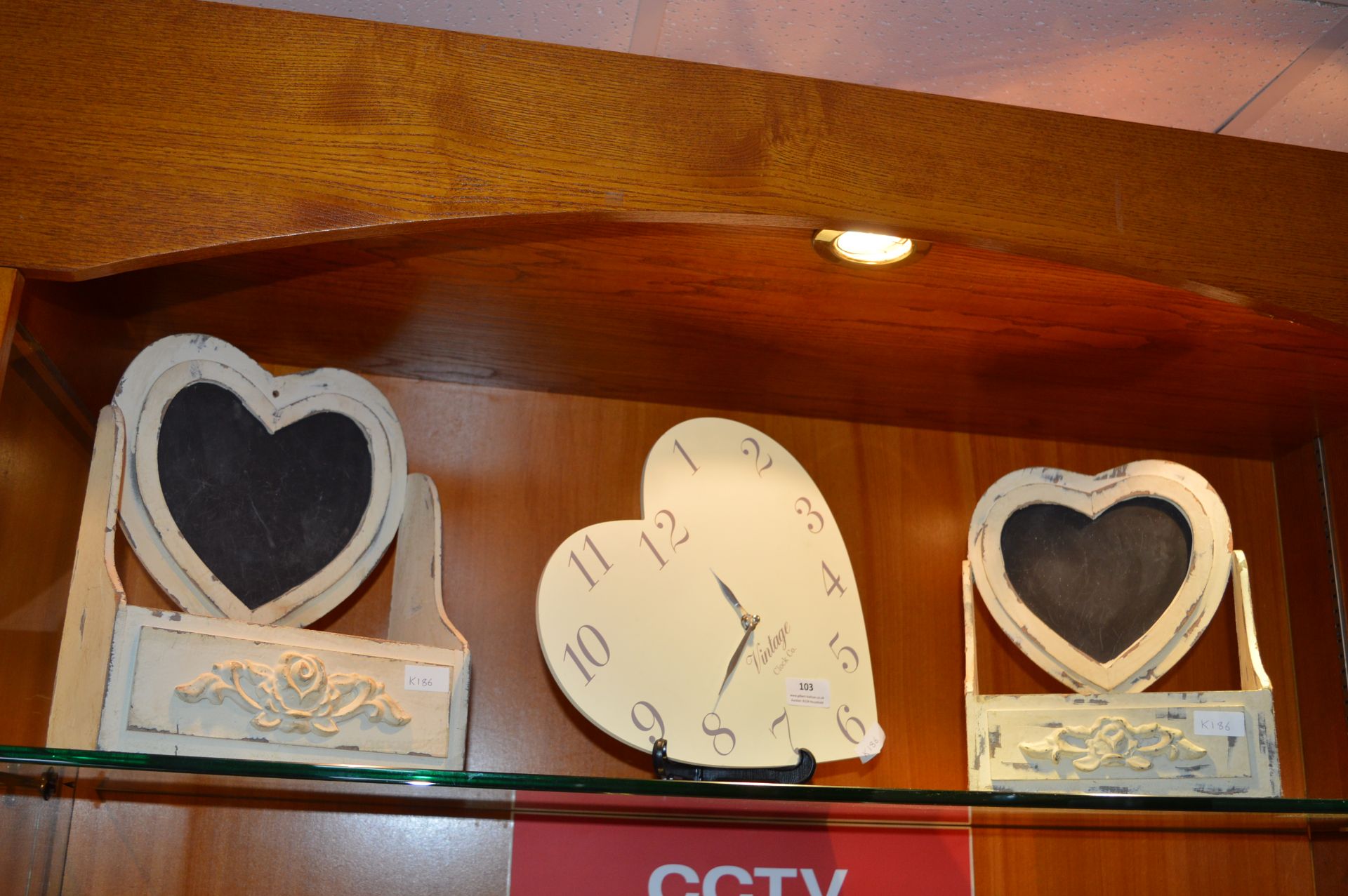 Three Heart Shaped Items; Clock and Two Jewellery