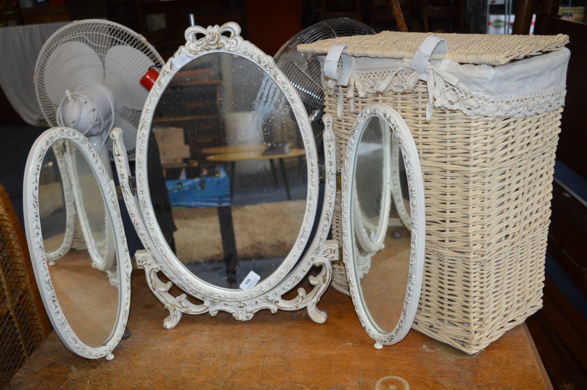 Triple Dressing Table Mirror in Cream & Gilt, and