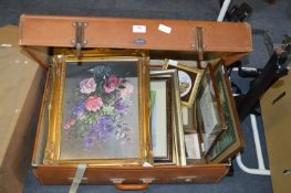 Vintage Suitcase and Contents of Framed Pictures a