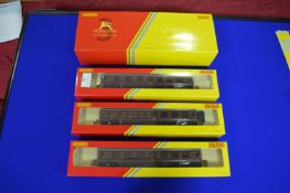 Two Hornby 00 LMS First Open Class Coaches plus LMS Brake Third Class Coach