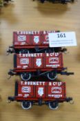 Three Bachmann 00 Four Wheel Wagons "T. Burnett &