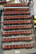 Nine Unmarked 00 Railway Coaches