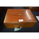 Small Victorian Mahogany Writing Slope with Purple Velvet Insert