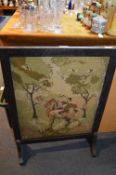 Oak Framed Woolwork Fire Screen - Mounted Horseman