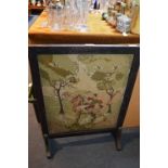 Oak Framed Woolwork Fire Screen - Mounted Horseman