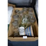 Wine Crate Containing Nine Kilner Jars etc.