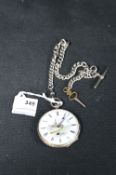 French Silver Pocket Watch with Albert and Key