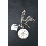 French Silver Pocket Watch with Albert and Key