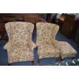 Two Parker Knoll Upholstered Wing Chairs and Matching Footstool