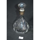 Cut Glass Decanter with Silver Collar