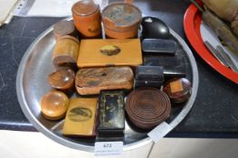 Tray Lot of Miniature Boxes, Mauchlin Ware Snuff Boxes, etc.