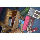 Wicker Picnic Basket Containing Cased Dressing Sets, Cutlery, etc.