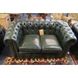 Green Leather Chesterfield Two Seat Sofa