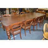 Mahogany Board Room Table plus Nine Matching Leather Upholstered Balloon Back Chairs