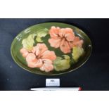 Moorcroft Hibiscus Pattern Oval Dish on Green Ground