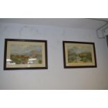 Two Victorian Print - Highland Cattle in Period Oak Frames