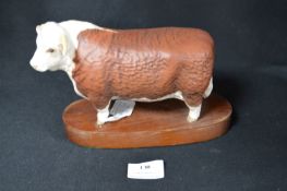 Beswick Hereford Bull on Teak Stand