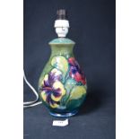 Moorcroft Hibiscus Pattern Lamp Base 8" Tall on Green Ground