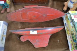 Two Painted Metal Pond Yacht Hulls