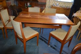 Retro Teak Tile Topped Dining Table with Five Oatmeal Upholstered Chairs