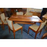 Retro Teak Tile Topped Dining Table with Five Oatmeal Upholstered Chairs