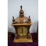 Brass Faced Mantel Clock with Turned Mahogany Case