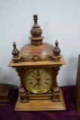 Brass Faced Mantel Clock with Turned Mahogany Case