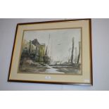 Framed Watercolour by Barry Langyord Hansen - Riverside Scene