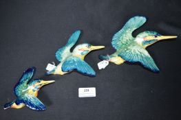 Three Wall Mounted Beswick Kingfishers