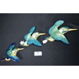 Three Wall Mounted Beswick Kingfishers