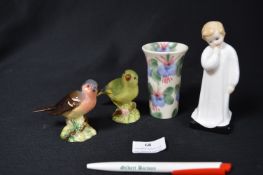 Pair of Beswick Birds, Royal Doulton - Darling, and a Small Porcelain Vase