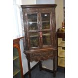 Victorian Heavily Carved Oak Corner Cupboard on Stand